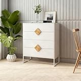 4-Schubladen-Nachtkommode mit markantem Quadratgriff-Design – Hochwertiges Vollholzmöbel mit architektonischem Detail für das Schlafzimmer