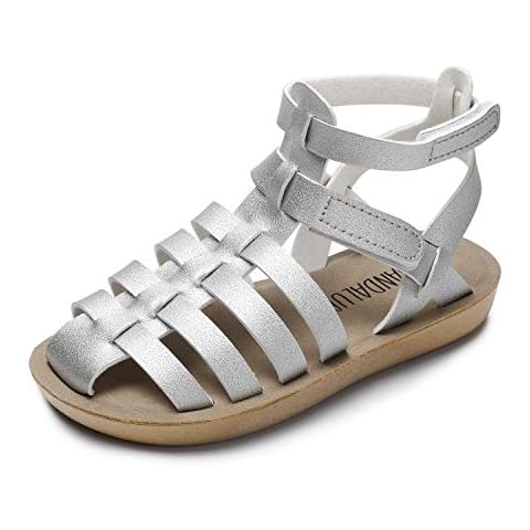 SANDALUP Summer Roma Shoes Anti-slip Rubber Sole Sandals for Little Kid Silver 09 Cover
