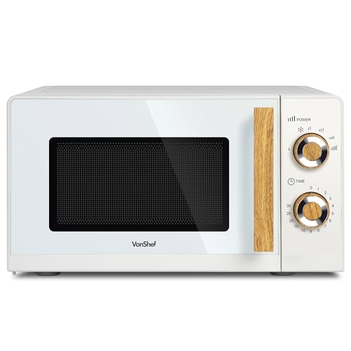VonShef Microwave 20L 700W - Compact Solo Microwave, 6 Power Levels, Cream & Wood Effect, Nordic...