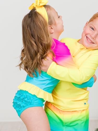 Image of RuffleButts Baby /Toddler Girls Long Sleeve Rash Guard UPF50+ Sun Protected Bikini Swimsuit