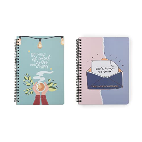 Image of PAPBOO A5, Easy to Carry, Smile & Do More, Spiral Wiro Notebook : 100 GSM Natural Shade Paper, Dot Grid, 2 * 120 Pages, Journal, Diary, Gift