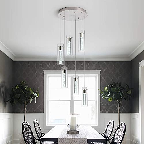Pendant Lights Kitchen Island Kitchen Lights Modern Crystal Bubble Glass Pendant Ceiling Light Fixture for, Dining Room, and Restaurant - 48W Integrated LED Hanging Light Dimmable.(6-Light)