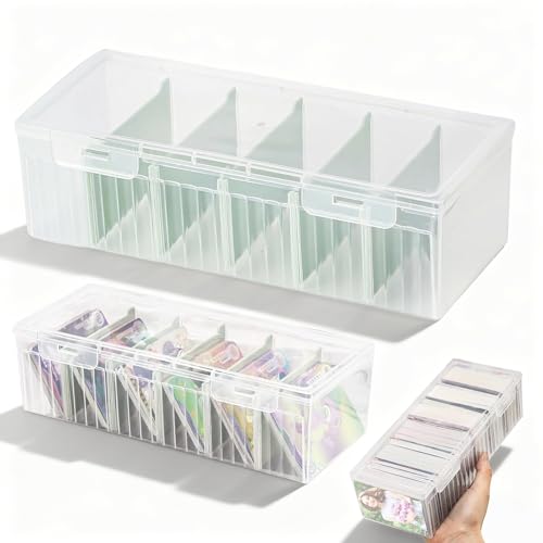 CVASNF 2 Stück Vokabelbox Transparente Karteikarten Box mit Abnehmbaren Trennbretter Karteibox mit Deckel für Bis zu 600 Karten für Lernkarten Visitenkarten Notizen Karten 23.5 x 9.5 x 6.8cm