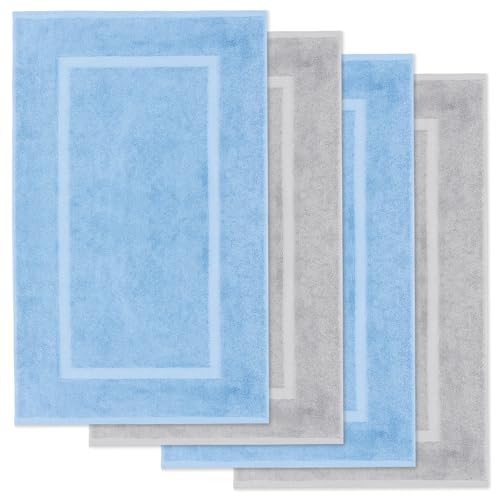 Lavea® Lot de 4 Tapis de Bain 50x80 cm Doux et Absorbants – 100% Coton, Tapis de Salle de Bain Lavables – Idéals comme Tapis de Douche ou de Bain - Bleu...