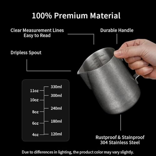 Image of watchget 12oz Milk Frothing Pitcher Stainless Steel Espresso Steaming Jug | Internal Scale, Milk Coffee Cappuccino Latte Art Barista Steam Pitchers,Barista Coffee Bar Accessories, 350ml, Matte Vintage