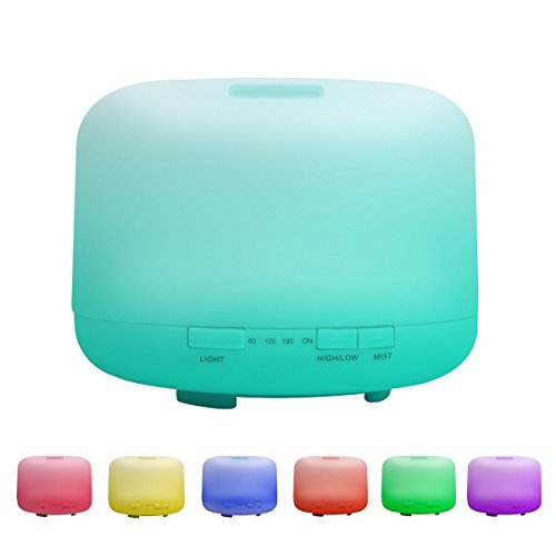 500ML Extra Large Capacity 7 Color Gradient Light Aroma Essential Oil Diffuser Ultrasonic Aromatherapy Machine Air Humidifier Mistener Atomizer with 4 Timer Settings (500ml)