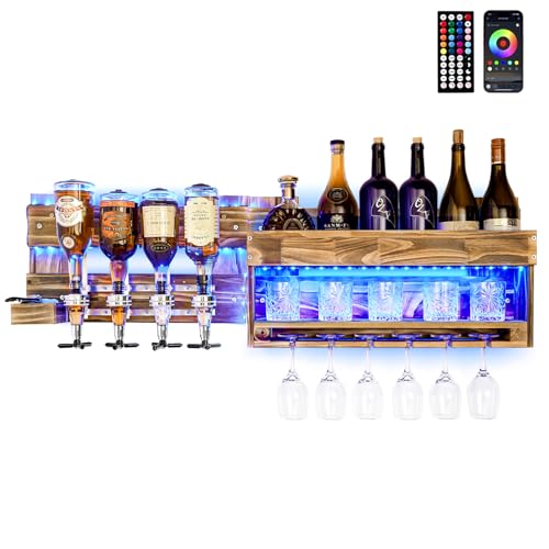 Yorbay Porte-Bouteille Mural Casier à Vin en Bois Bar Mural avec 4 Distributeurs de Boissons...