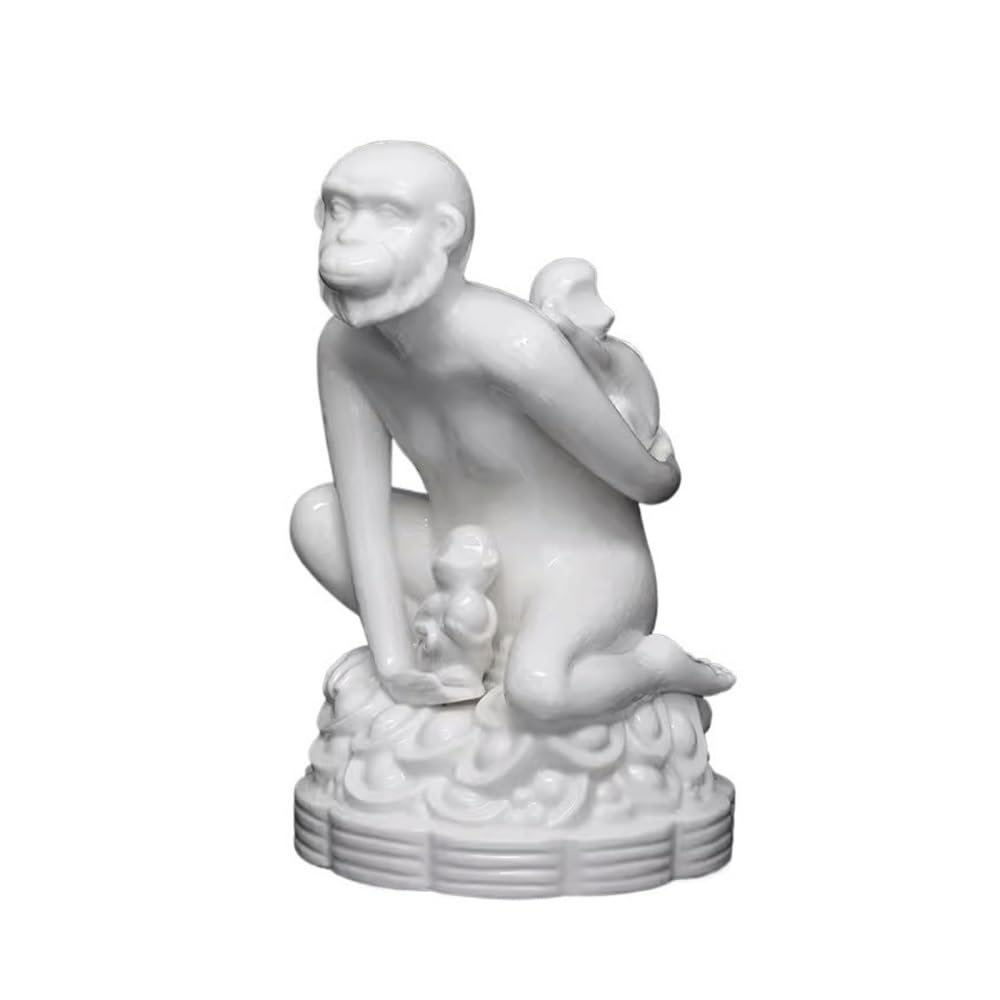 zhuyanbo007 Desk Statue, Ceramic Monkey Ornament Office Desktop Decoration Opening Gift Artwork(White)