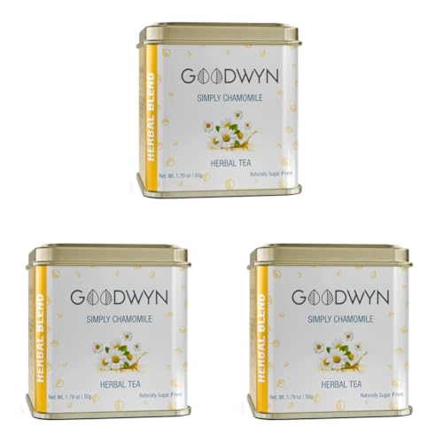 Image of Goodwyn Chamomile Tea (50g) Real Chamomile Flowers | Caffeine-Free Herbal Tea | Promotes Relaxation, Calm Sleep, Stress Relief | Non Bitter | Reusable Tin Can | Premium Hamper Gift Souvenir