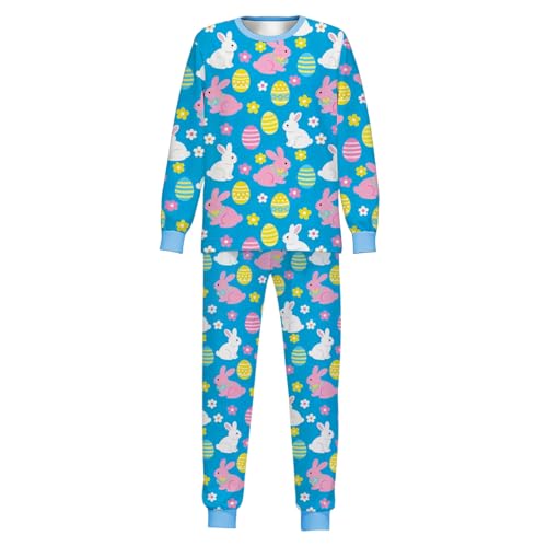 Generisch Pijama de Pascua para niños, cómodo juego de dormir con camiseta de manga larga y pantalones, azul, 2-3 años