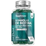 Gominolas de Biotina 5000 mcg - 120 Unidades - 13 Multivitaminas y Minerales en Gomitas con Vitamina C, E, Grupo B, D, A, Selenio, Yodo, Colina, Inositol - Suministro para 2 Meses - Vegetarianas