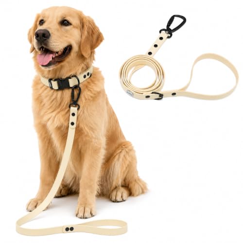 Image of Adil's Biothane Dog Leash - Waterproof Leashes for Dogs, Metal Hook, Adjustable 5ft Length Suitable for Dogs & Puppies, Ideal for Walking, Running & Training (Lemon White)
