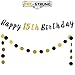 LASKYER Happy 15th Birthday Decoration Set - 15th Birthday Banner with Black & Gold Glitter Circle Dots Cheers to Fifteen Years Old Birthday Party Decorations.[Pre - Strung]