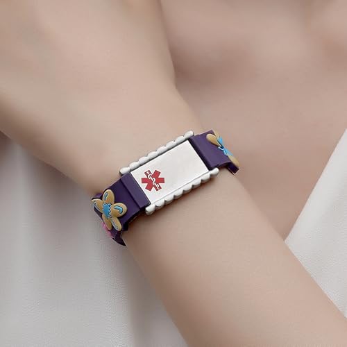 Image of LinnaLove Medical Alert ID Bracelet - Custom or Pre-Engraved, QR Code Available,Blue Dinosaur Band