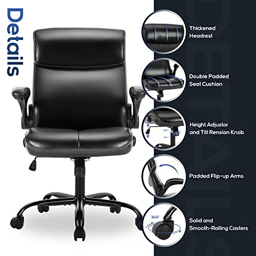 Colamy Office Chair High Back Executive Computer Desk Chair, Ergonomic Home Office Chair With Padded Flip-Up Arms, Adjustable Height And Tilt, Swivel Task Chair With Thick Leather, 1 Pc #TOP3