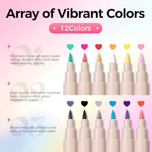 Image of Nail Art Pens,12 Colors 0.7mm 3D Nail Polish Pens for Women | Quick-Dryings, Nail Marker for DIY Paint /Dotting /Liner, Home & Salon Manicure Tools, Great Gift, Non-Toxic, Beginner Friendly