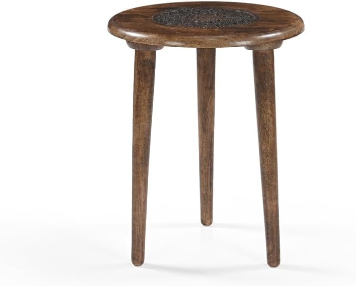 Image of VASIL MART Wooden Table with Three Legs A Modern Round Coffee Table and Side Table for Small Spaces with Pillar Coffee Table for Plants, Books, Magazines (L-18 - INCH)