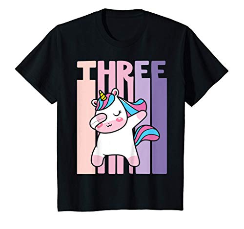 Niños 3 Años Cumpleaños Retro Unicorn Chicas Unicornio Niña Camiseta
