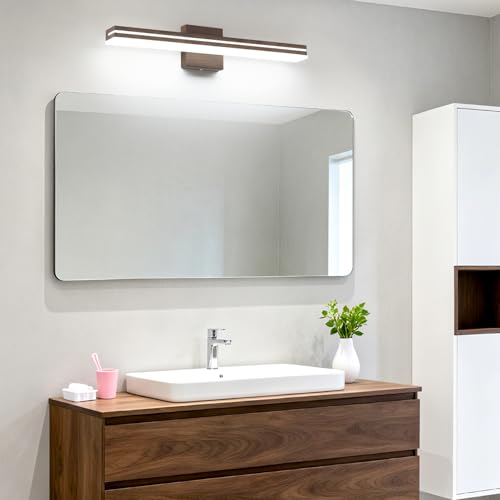Image of SineRise 24-Inch LED Modern Bathroom Vanity Light Bar, Brown Modern Acrylic Bathroom Wall Lighting Fixtures Over Mirror (Cool White 6000K)