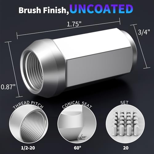 Image of Titanium 1 /2-20 Lug Nuts, 20pc | Ultra-Light Closed End Wheel Nuts, High-Strength & Corrosion-Resistant Titanium Alloy, 60-Degree Conical Seat