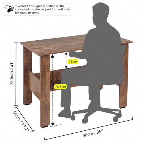 Image of ABOUT SPACE Rustic Wooden Study Table with Storage | Multipurpose Office Desk for Students & Adults | Solid Wood | Brown
