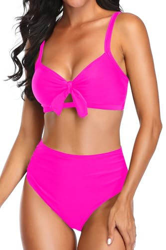 Image of Tempt Me High Waisted Tie Front Bikini Set Two Piece Tummy Control Swimsuit