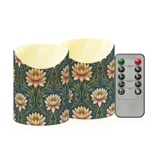 Velas de diseño William Morris Bangladesh Water Lily con control remoto pack de 2