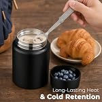 16oz Insulated Food Jar with Spoon, Stainless Steel, Black - Image 2