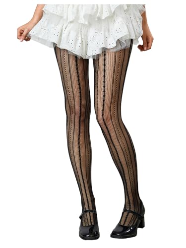Image of RoseSeek Women's Floral Lace Fishnet Tights Kawaii Y2K See Through Stocking | Sheer Mesh, Lace Tights, Floral Lace Fishnet Tights, Thigh Highs, Leggings, Y2K Stockings
