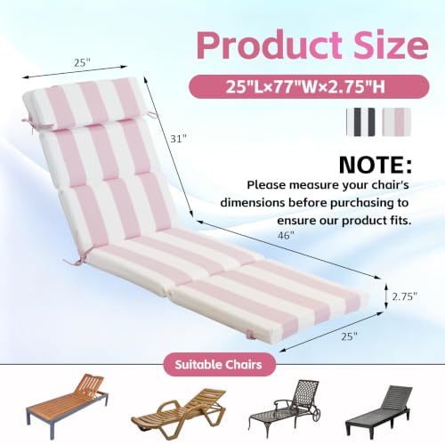 COZYVIDA Chaise Lounge Cushions 2 Pack,77×25×2.75in,Pink & White Stripe by COZYVIDA - Used condition - Image 2