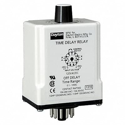 Dayton 1EGC5 Time Delay Relay, 120Vac/Dc, 10A, Dpdt