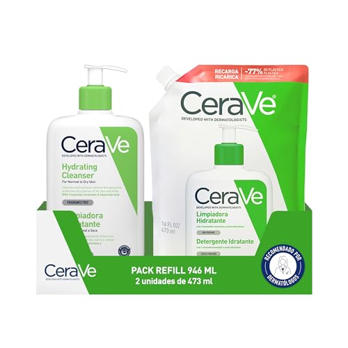 CeraVe Limpiadora Hidratante y Recarga, 946ml — Limpia suavemente el rostro y el cuerpo e hidrata sin alterar la barrera cutánea con ácido hialurónico, 3 ceramidas esenciales y tecnología MVE.