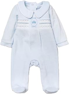Generic Baby,Clothing,Baby Boys 0-24m,Bodysuits & One-Pieces,Rompers Baby Boys Velour Sleepsuit Blue Crown Embroidered Smocked Romper Age 6 9 Months