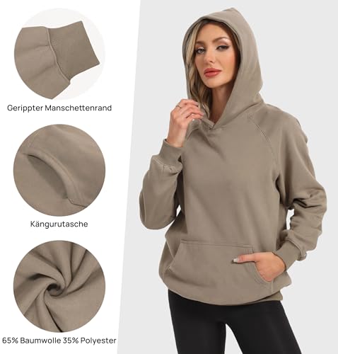 Timuspo Oversized Kapuzenpullover für Damen Fashion Bequeme Hoodie Y2K Einfarbig Locker Sweatshirt mit Kapuze Casual Basic Winter Pullover Hellbraun L