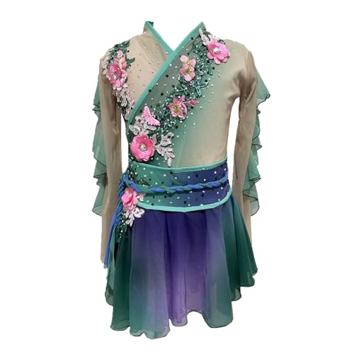 Girl's Figure Skating Dress with Flower Decoration, Women's Stretchy Ice Skating Dress for Competition(X-Small)