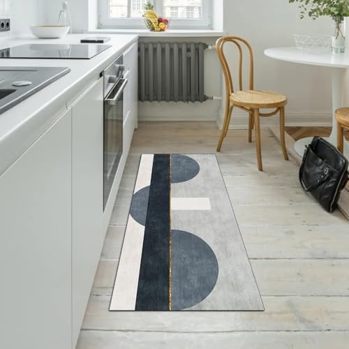 Alfombra de cocina larga lavable gris de poliéster moderna de 110x200 5