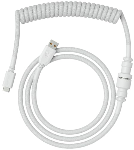 GLORIOUS Gaming Premium Coiled Keyboard Cable - Gold Plated USB-A (PC) to USB-C (Keyboard), Tangle Resistant, Double Braided Sleeving for Peak Durability, 5-Pin Aviator Mid-Connection - Ghost White
