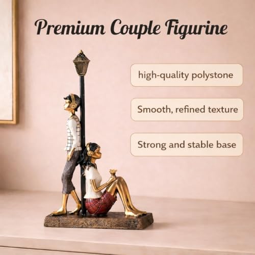 Image of ARMONIA Romantic Premium European Couple Figurine with Lamp Post, Handcrafted Polystone Showpiece for Home Decor | Gift for Anniversary, Valentine's Day, Wedding