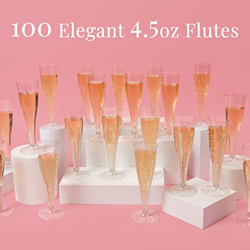 Prestee 100 Champagne Flutes Plastic | Disposable Champagne Flute | Silver Glitter Plastic Champagne Glasses Disposable | Mimosa Bar, Wedding, & Shower Party Supplies | Plastic Party Glasses (Silver) #TOP1