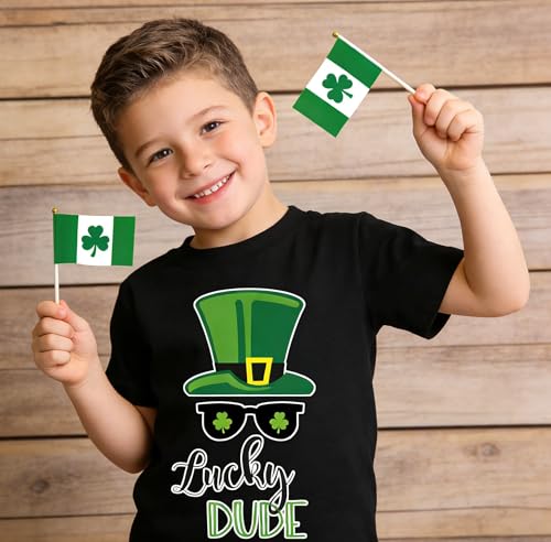 Image of Tkria Toddler Boys St Patricks Shirts Kids Clover Shamrock T-Shirt Baby Dinosaur Gnome Lucky Dude Short Sleeve Green Tops
