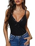 BemorRun Camisoles for Women Cotton Basic Camis Undershirt Adjustable Spaghetti Strap Tank Top Lace Trim Undershirt(Black,Small)