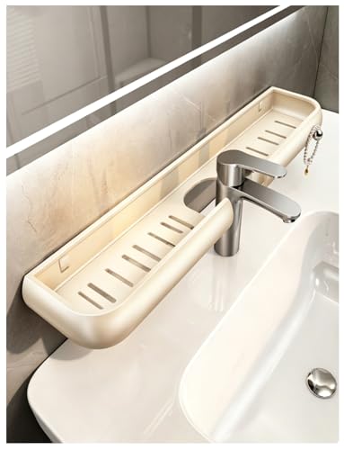 No-Drill Aluminum Alloy Over-Faucet Bathroom Shelf - Vanity Organizer for Toiletries, Cosmetics, and Bathroom Essentials(23.6x5.