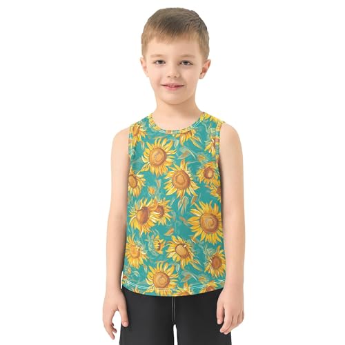 JUNZAN Cartoon Sunflower Star Teal Boys Tshirts Tank Tops Sleeveless Teens Vest Active Tees for Running Sports Beach 3T2