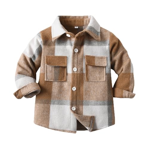 Boys Warm Plaid Jacket for Middle Small Children's Spring Fall Casual Long Sleeved Milled Plaid Shirt Jacket Gifts
