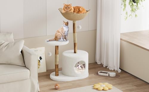Torre para gato de madera natural y ratán 59 pulgadas miniatura 7