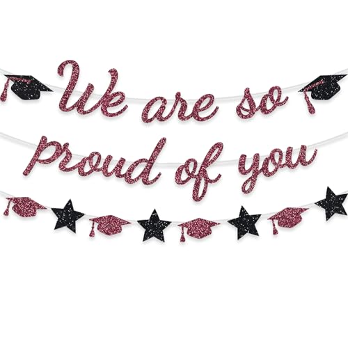Image of We Are So Proud Of You Banner Graduation Party Decorations Glitter Congratulations Class Grad Ideas Maroon