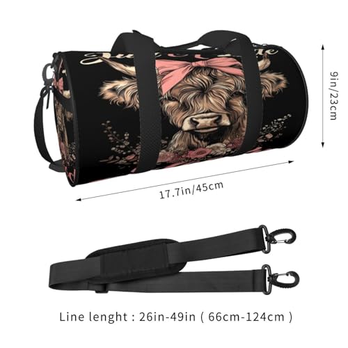Cute Highland Cow with Bow Floral Travel Duffel Bag Shoes Compartment Foldable Lightweight Yoga Gym Sports Bag4