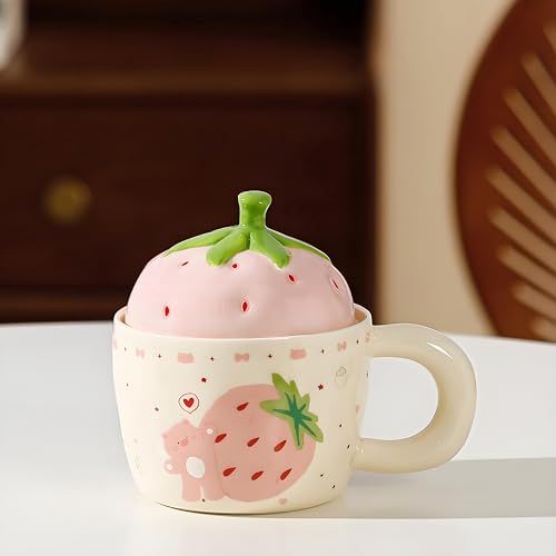 Taza cerámica con tapa fresa 13 oz rosa miniatura 4
