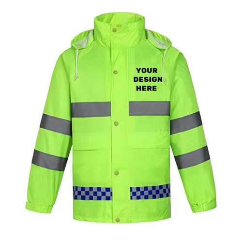 BIJUNDENG Custom Reflective Rain Jacket Hi Vis Safety Raincoat Waterproof Lightweight Rain Coat with Hood