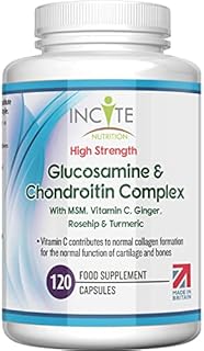 Glucosamine and Chondroitin High Strength Complex with MSM, Vitamin C, Ginger, Rosehip & Turmeric - 120 Premium Capsules Joint Care Supplements Made in The UK by Incite Nutrition
